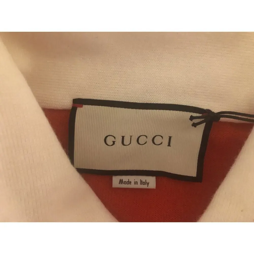 Gucci Blue/Orange Striped Wolf-Patch Oversized Wool Polo Sweater Size S $1200.00